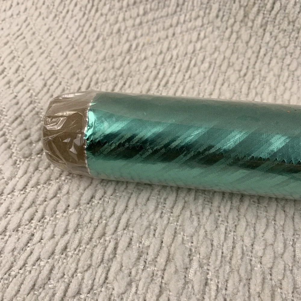 Vtg Christmas Wrapping Paper Foil Metallic Green Shiny MCM Texture NOS Lance USA